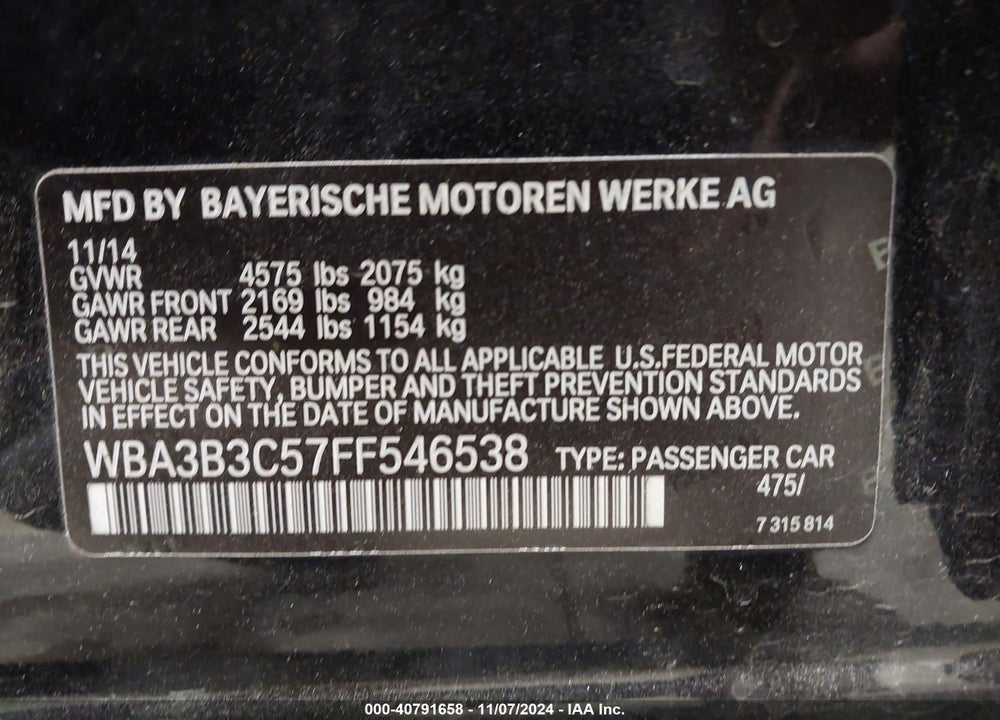 2015 BMW 328I XDRIVE VIN: WBA3B3C57FF546538