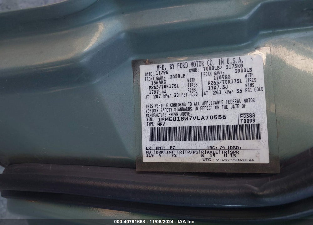 1997 FORD EXPEDITION EDDIE BAUER/XLT VIN: 1FMEU18W7VLA70556