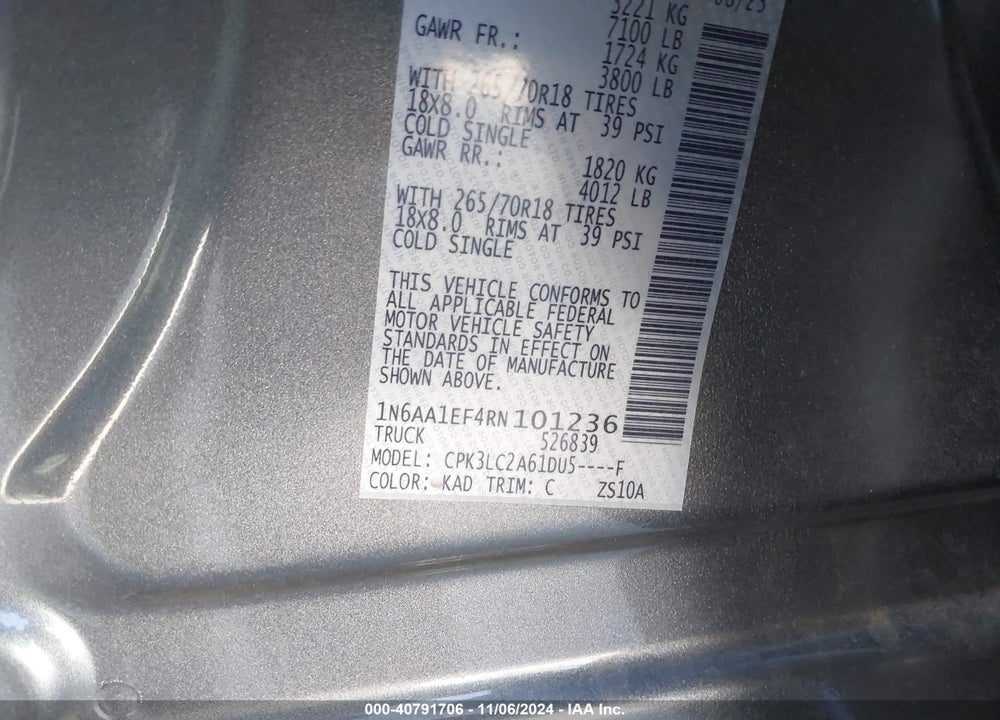 2024 NISSAN TITAN SV 4X2 VIN: 1N6AA1EF4RN101236