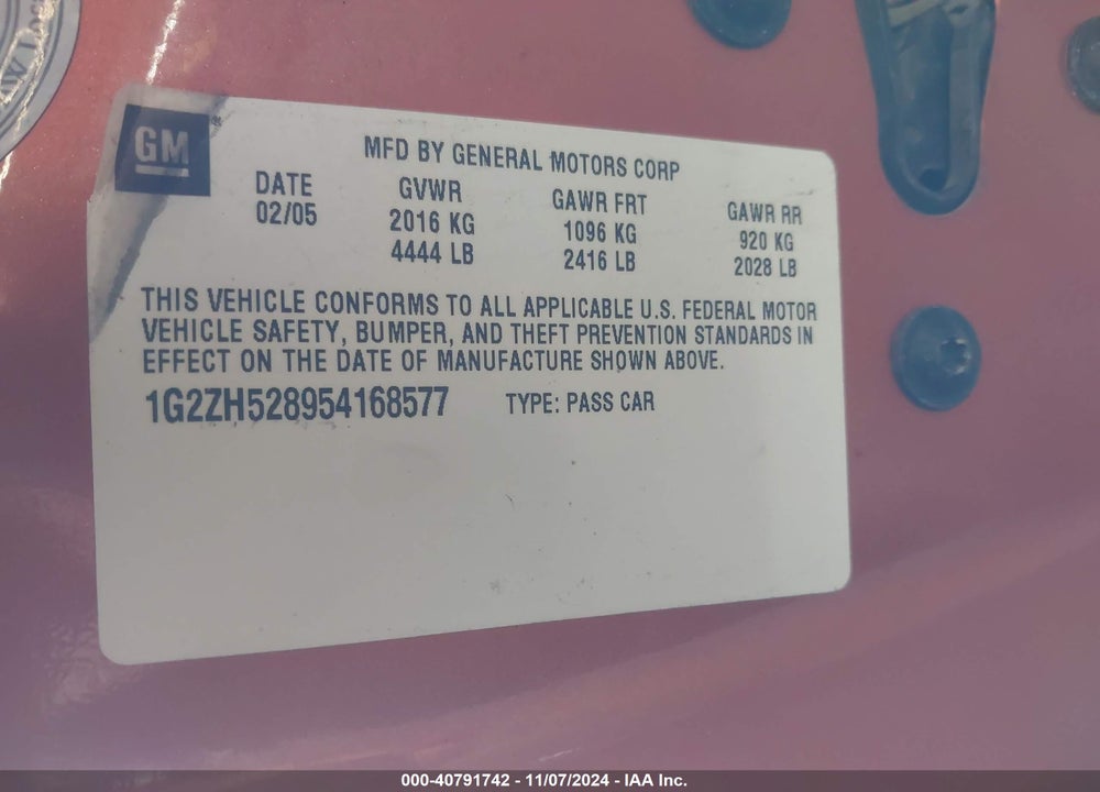 2005 PONTIAC G6 GT VIN: 1G2ZH528954168577