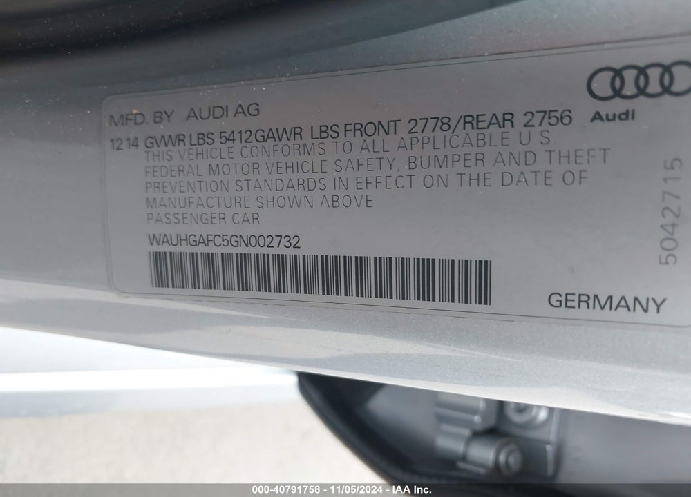 2016 AUDI A6 3.0T PREMIUM PLUS VIN: WAUHGAFC5GN002732