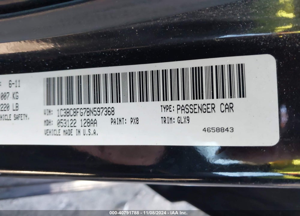 2011 CHRYSLER 200 S VIN: 1C3BC8FG7BN597368