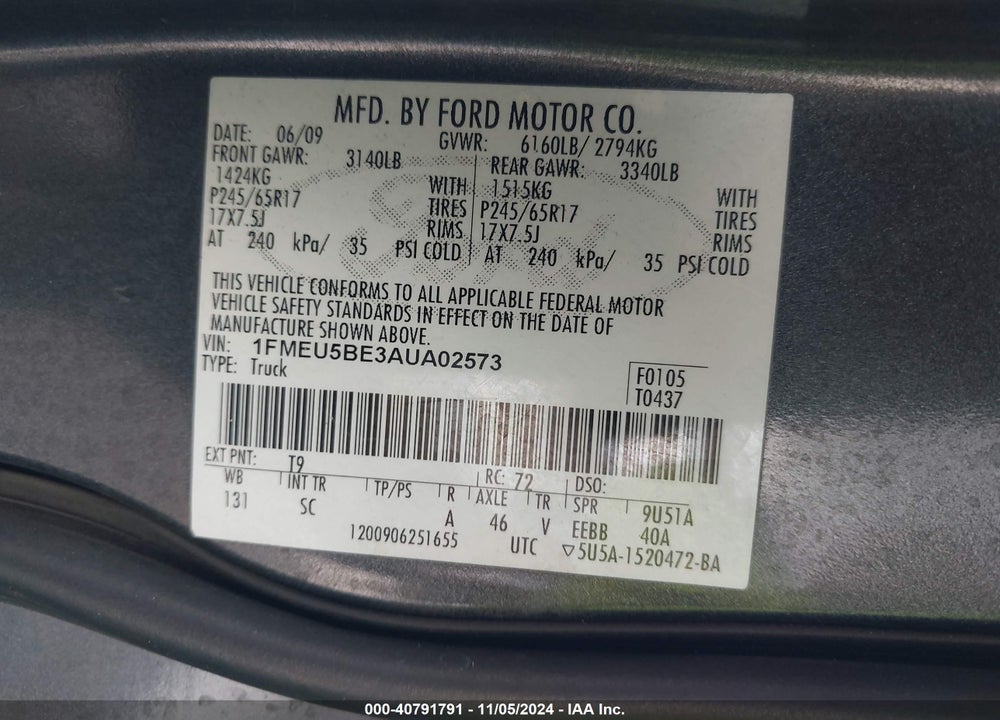 2010 FORD EXPLORER SPORT TRAC XLT VIN: 1FMEU5BE3AUA02573