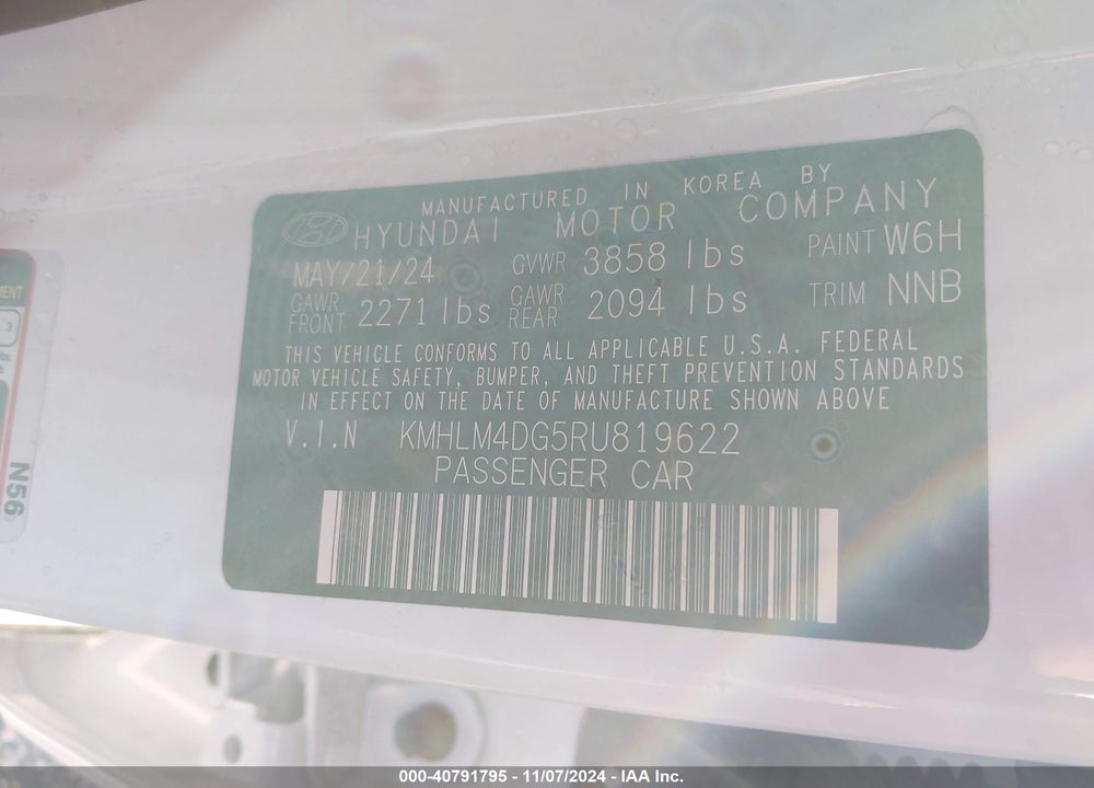2024 HYUNDAI ELANTRA SEL VIN: KMHLM4DG5RU819622