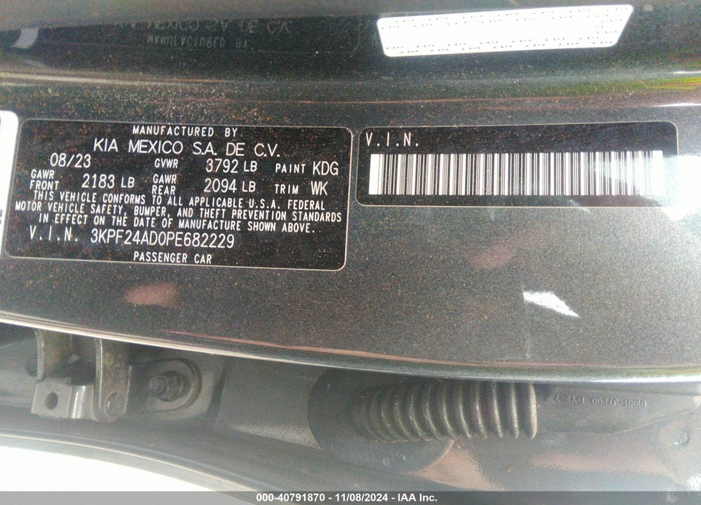 2023 KIA FORTE LXS VIN: 3KPF24AD0PE682229