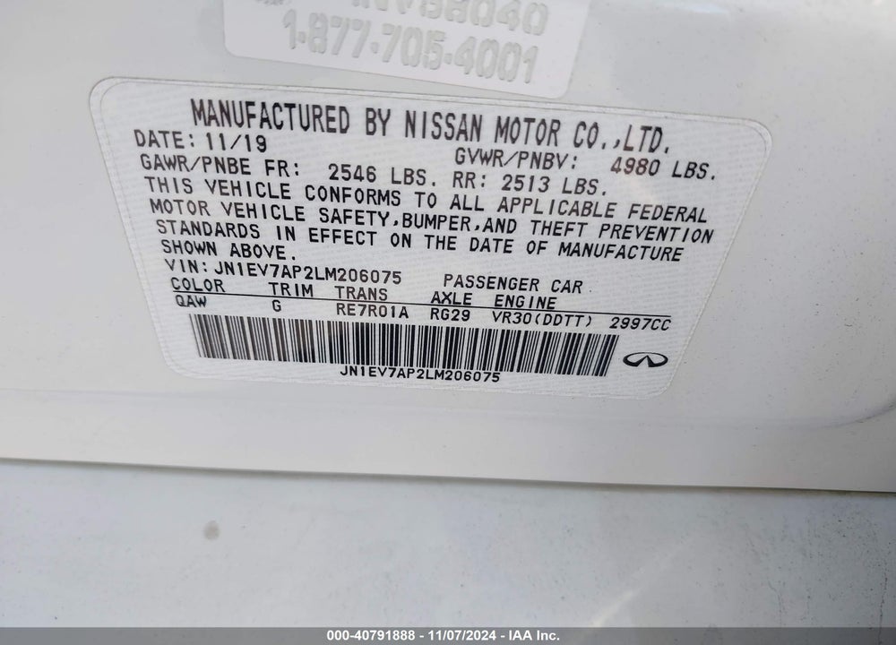 2020 INFINITI Q50 LUXE VIN: JN1EV7AP2LM206075