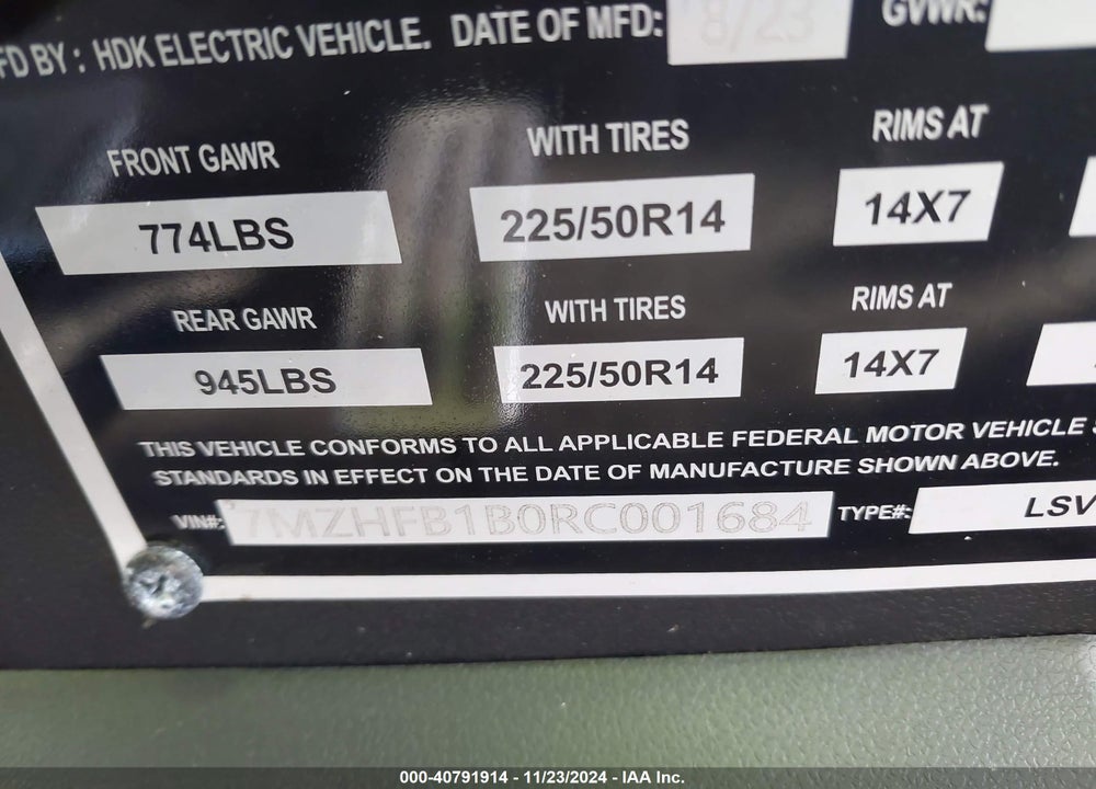 2024 GOLF CART --- VIN: 7MZHFB1B0RC001684