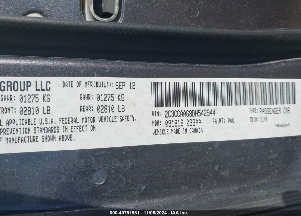 2013 CHRYSLER 300 MOTOWN VIN: 2C3CCAAG8DH542944