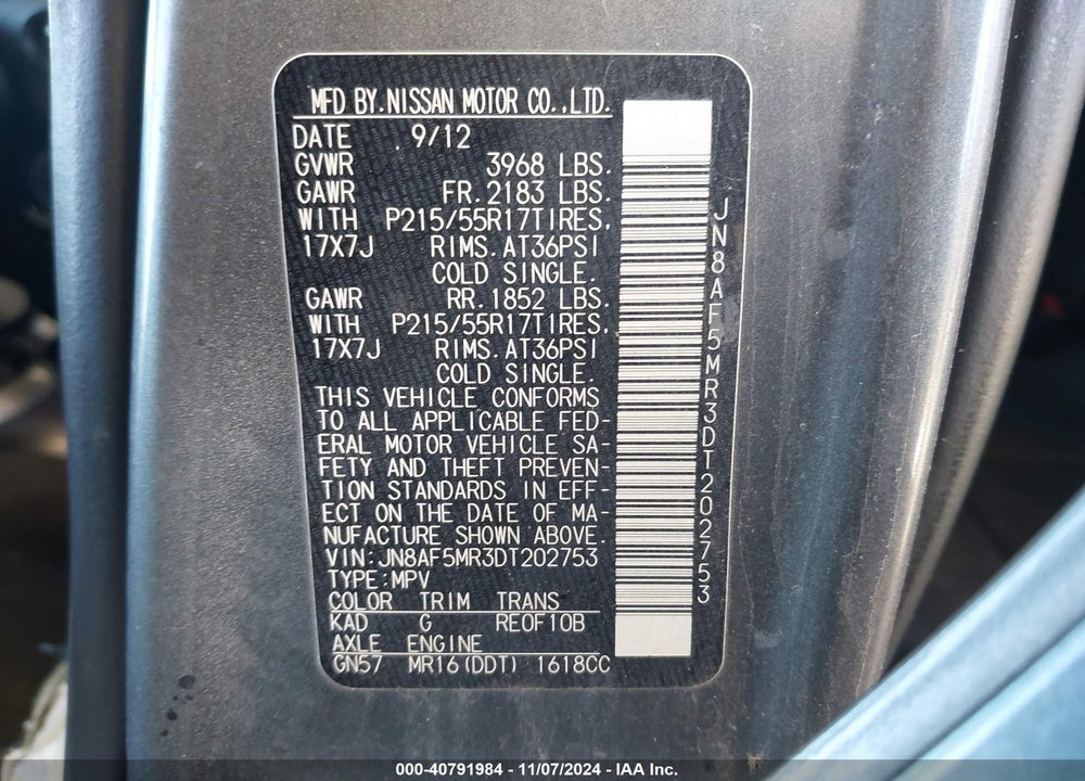 2013 NISSAN JUKE SV VIN: JN8AF5MR3DT202753