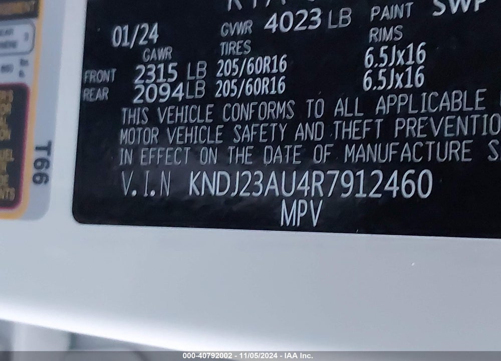 2024 KIA SOUL LX VIN: KNDJ23AU4R7912460