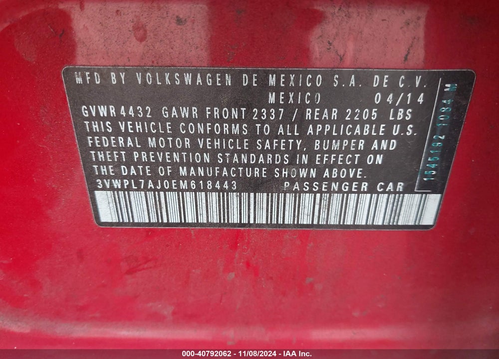 2014 VOLKSWAGEN JETTA SPORTWAGEN 2.0L TDI VIN: 3VWPL7AJ0EM618443