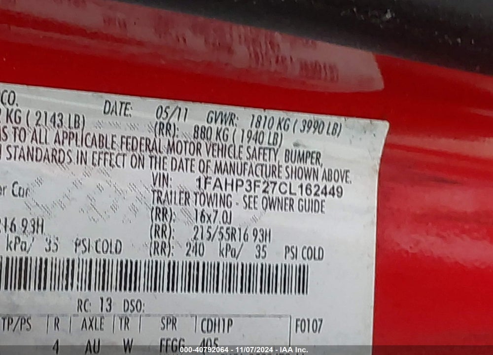 2012 FORD FOCUS SE VIN: 1FAHP3F27CL162449
