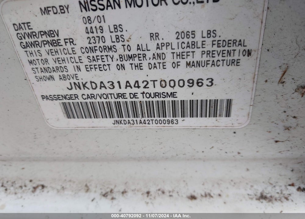 2002 INFINITI I35 LUXURY VIN: JNKDA31A42T000963