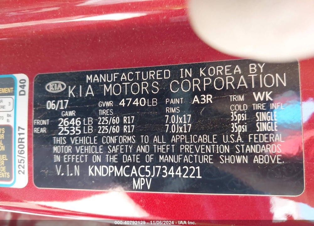 2018 KIA SPORTAGE VIN: KNDPMCAC5J7344221