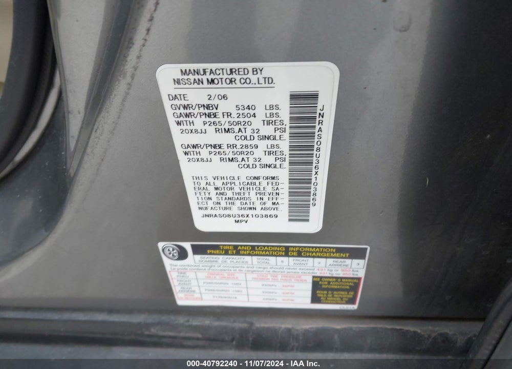 2006 INFINITI FX35 VIN: JNRAS08U36X103869