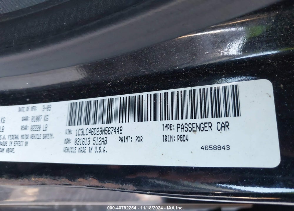 2009 CHRYSLER SEBRING LX VIN: 1C3LC46D29N567448