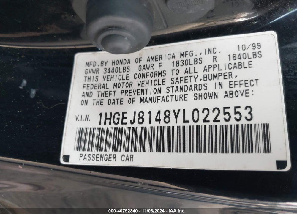 2000 HONDA CIVIC VIN: 1HGEJ8148YL022553