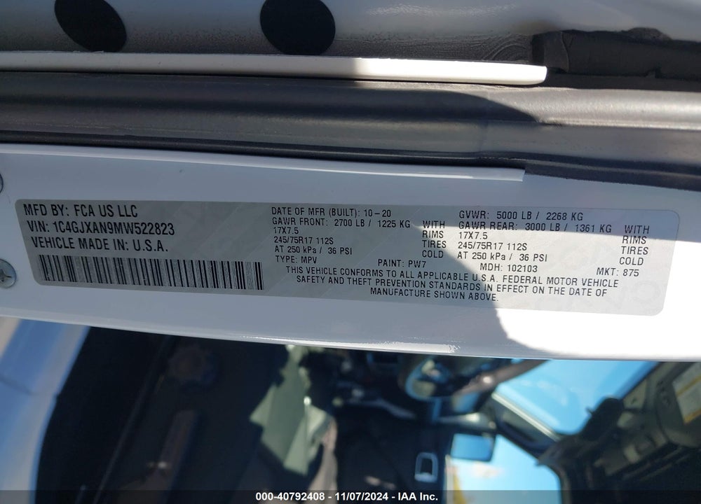 2021 JEEP WRANGLER SPORT 4X4 VIN: 1C4GJXAN9MW522823