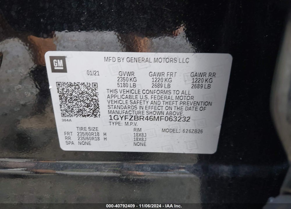 2021 CADILLAC XT4 AWD LUXURY VIN: 1GYFZBR46MF063232
