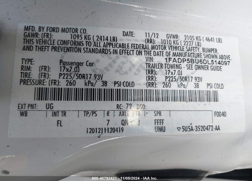 2013 FORD C-MAX HYBRID SEL VIN: 1FADP5BU6DL514097