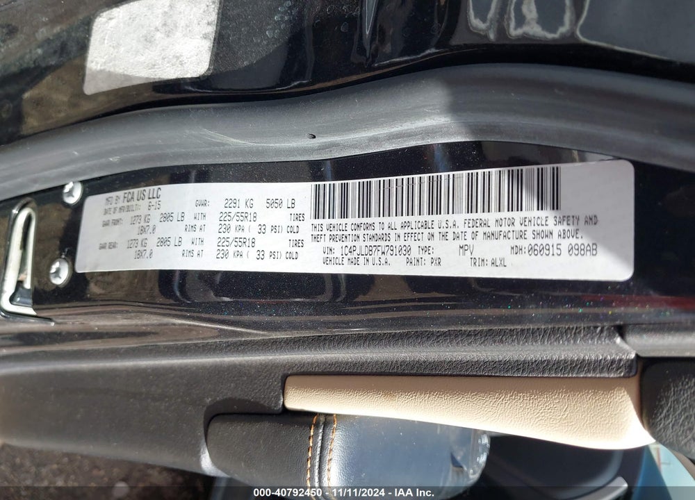 2015 JEEP CHEROKEE LIMITED VIN: 1C4PJLDB7FW791030