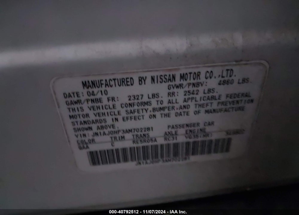 2010 INFINITI EX35 VIN: JN1AJ0HP3AM702281