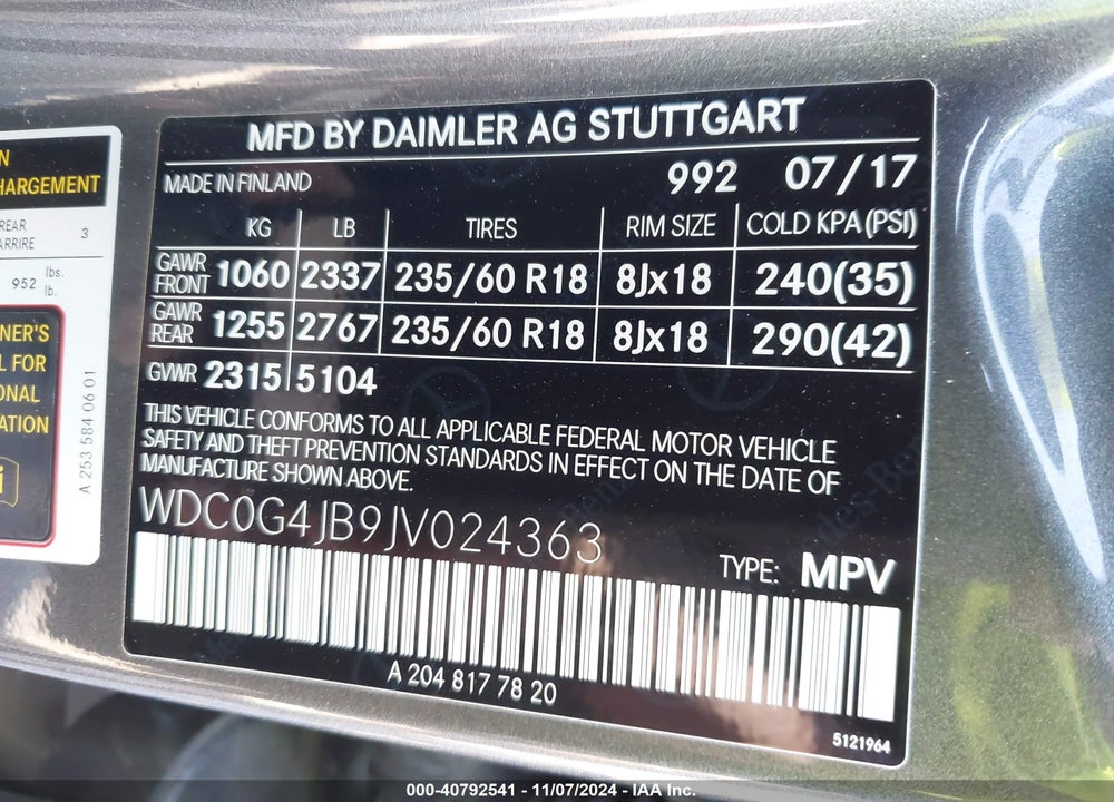 2018 MERCEDES-BENZ GLC 300 VIN: WDC0G4JB9JV024363