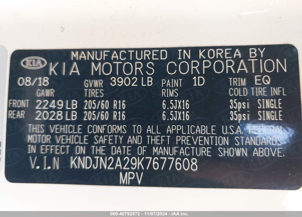 2019 KIA SOUL VIN: KNDJN2A29K7677608