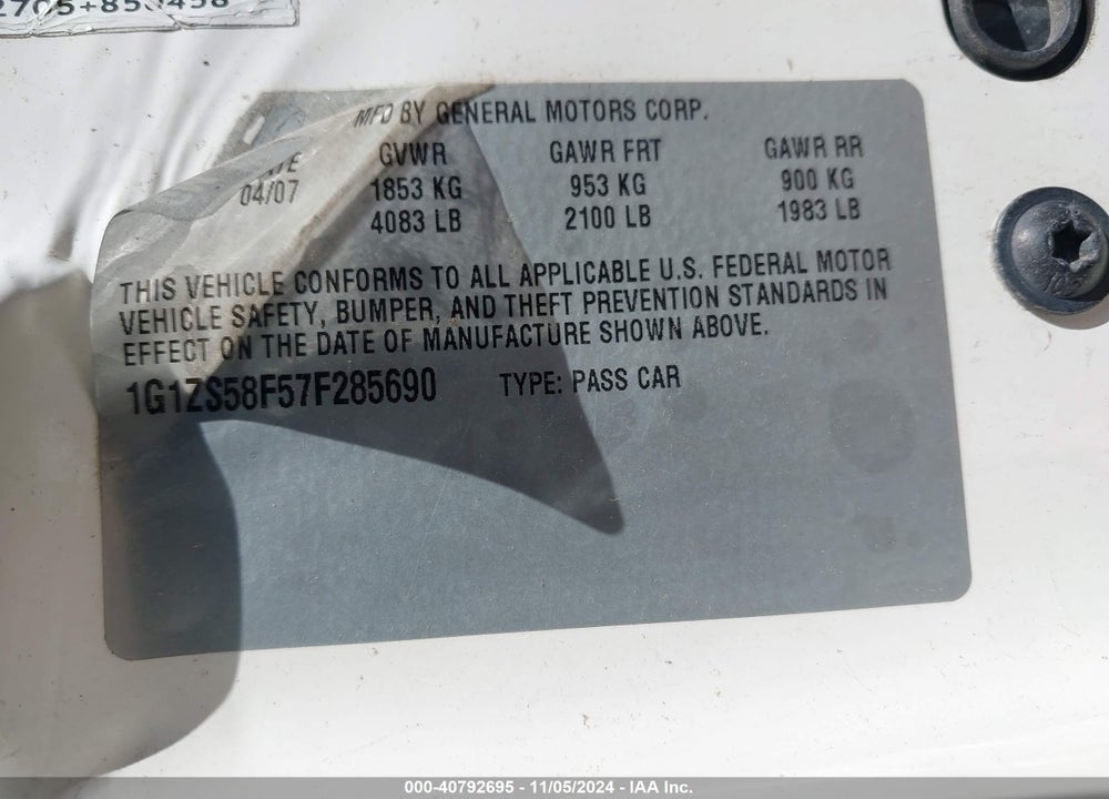 2007 CHEVROLET MALIBU LS VIN: 1G1ZS58F57F285690