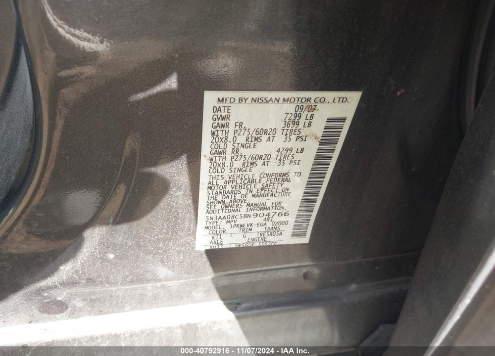 2008 INFINITI QX56 VIN: 5N3AA08C58N904766