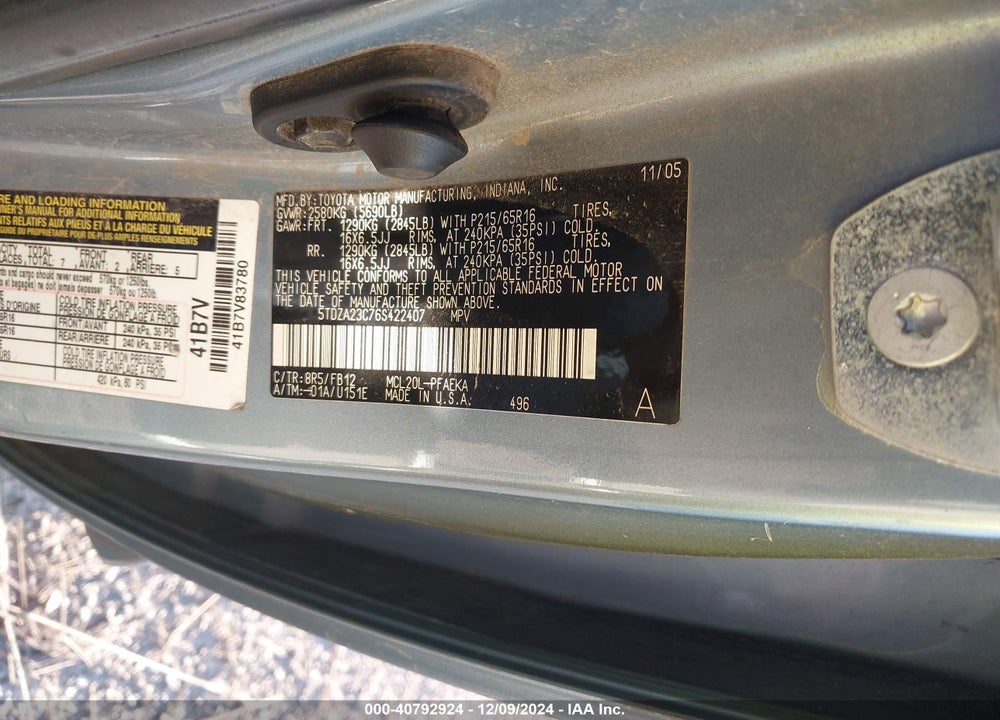 2006 TOYOTA SIENNA CE VIN: 5TDZA23C76S422407