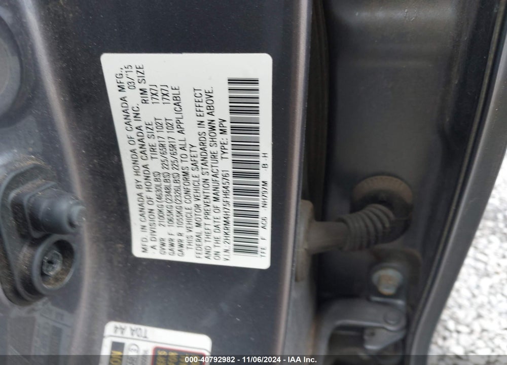 2015 HONDA CR-V EX-L VIN: 2HKRM4H75FH645761