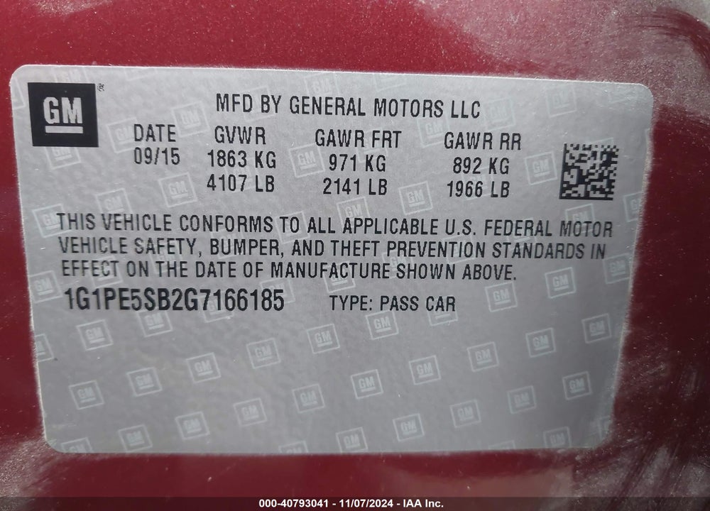2016 CHEVROLET CRUZE LIMITED 1LT AUTO VIN: 1G1PE5SB2G7166185