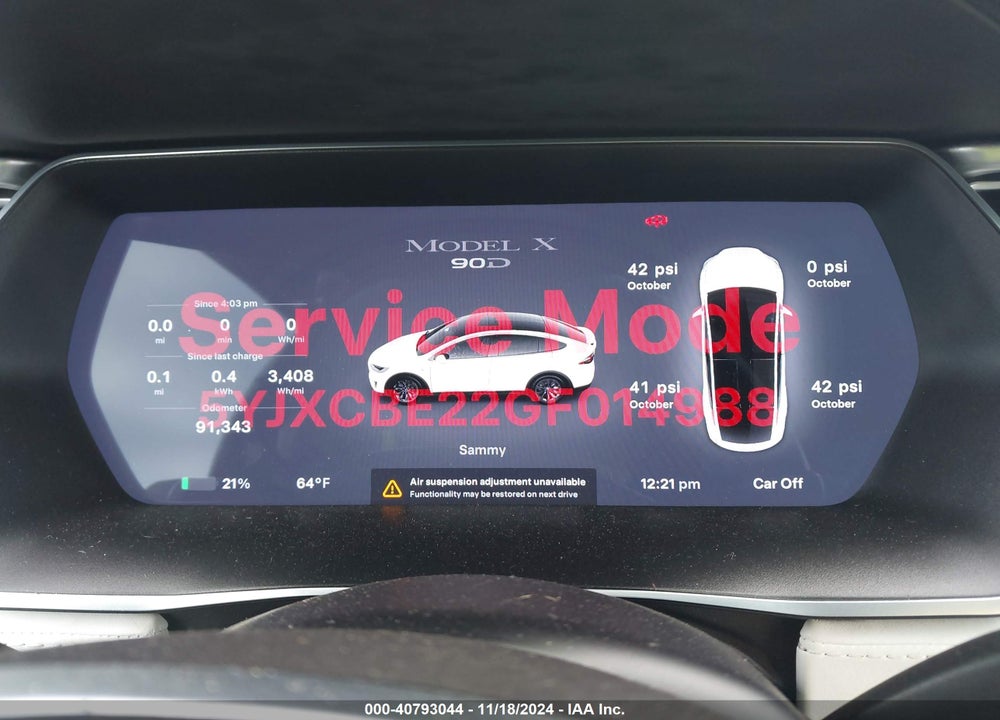 2016 TESLA MODEL X 60D/70D/75D/90D/P100D VIN: 5YJXCBE22GF014988