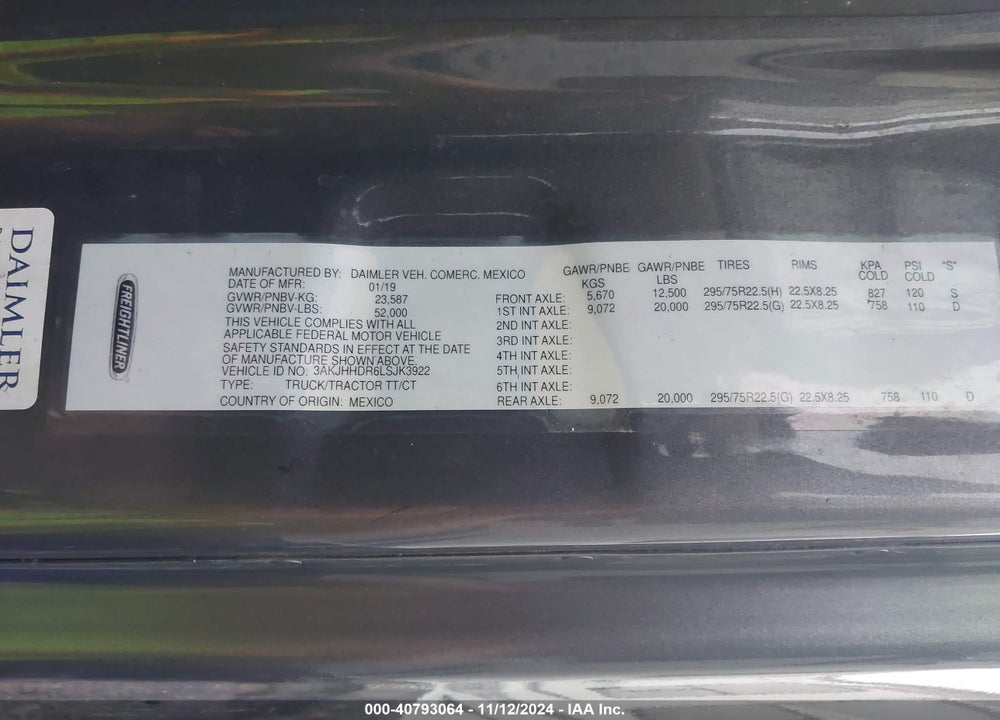 2020 FREIGHTLINER NEW CASCADIA 126 VIN: 3AKJHHDR6LSJK3922