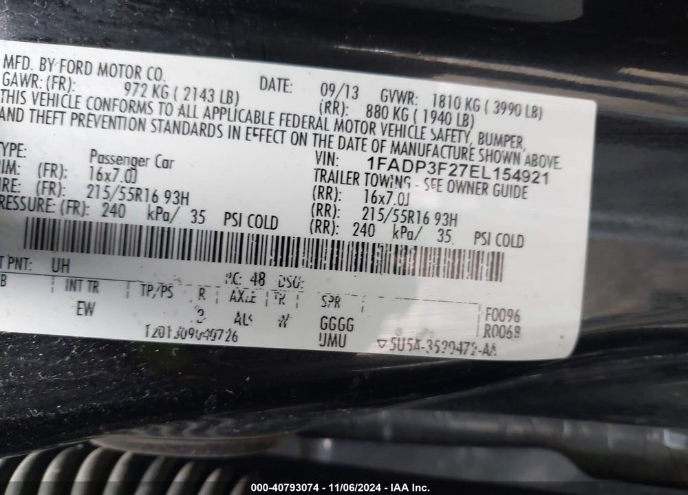 2014 FORD FOCUS SE VIN: 1FADP3F27EL154921