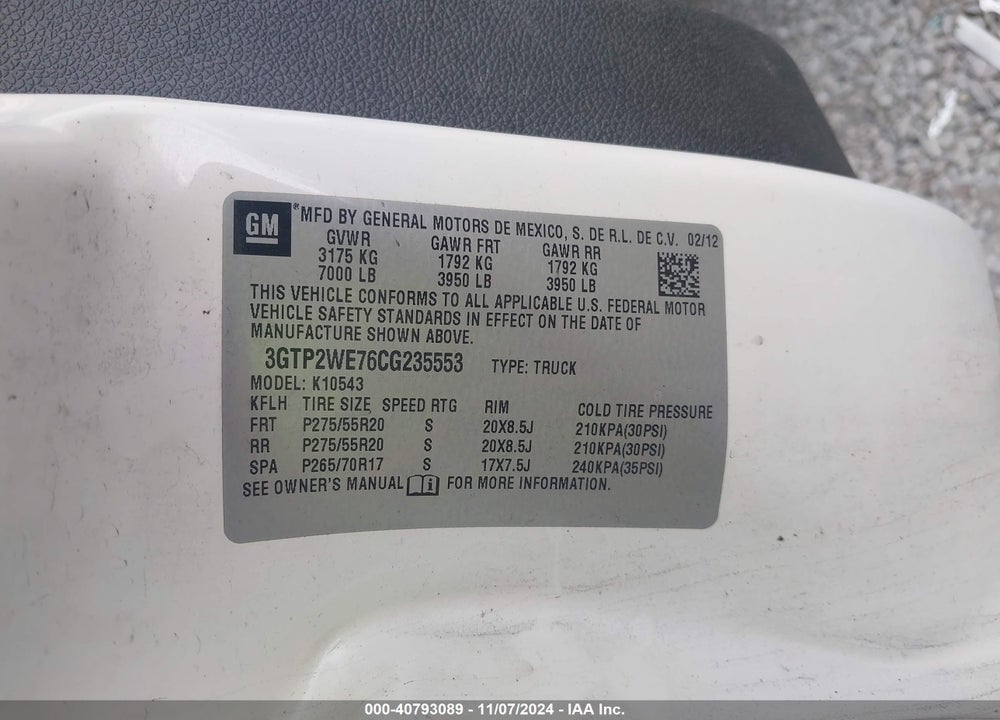 2012 GMC SIERRA 1500 SLT VIN: 3GTP2WE76CG235553