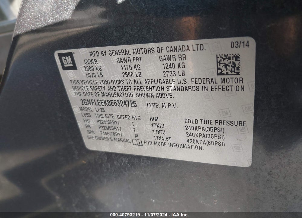 2014 CHEVROLET EQUINOX LS VIN: 2GNFLEEK8E6304725