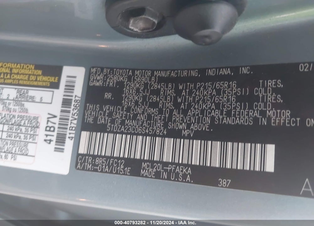 2006 TOYOTA SIENNA LE VIN: 5TDZA23C06S457824