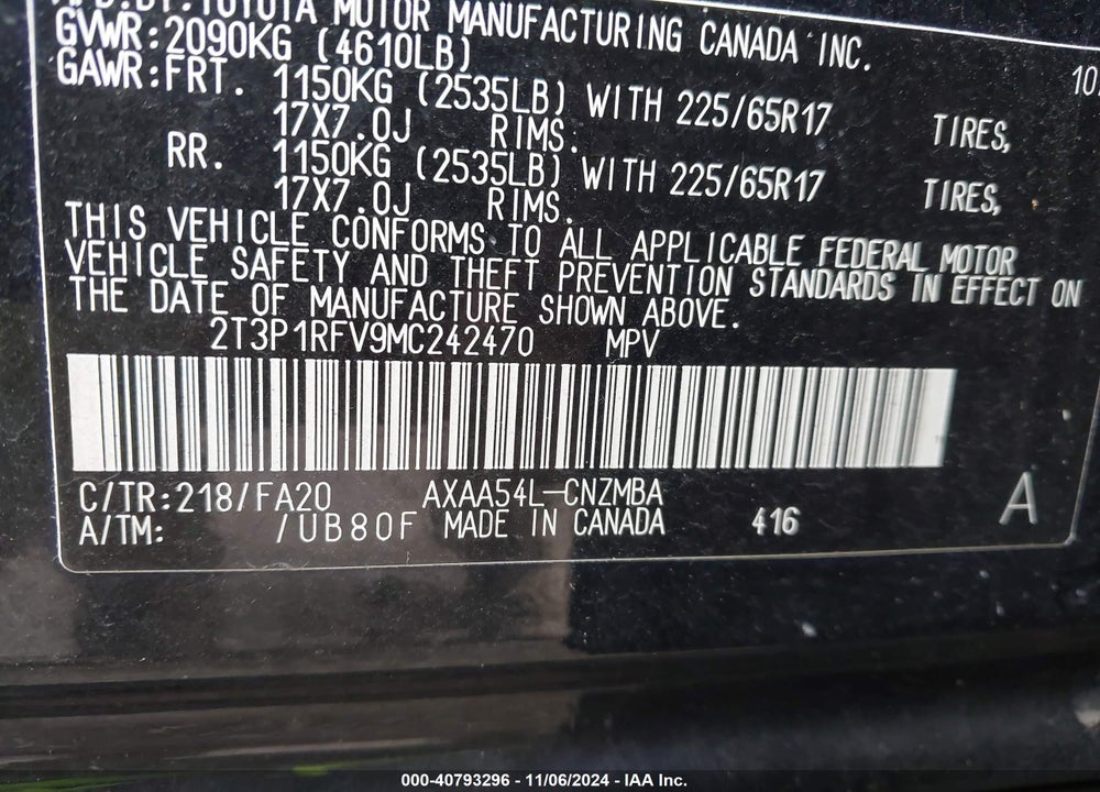 2021 TOYOTA RAV4 XLE VIN: 2T3P1RFV9MC242470