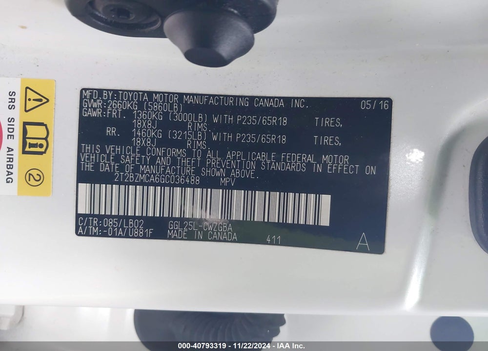 2016 LEXUS RX 350 VIN: 2T2BZMCA6GC036488