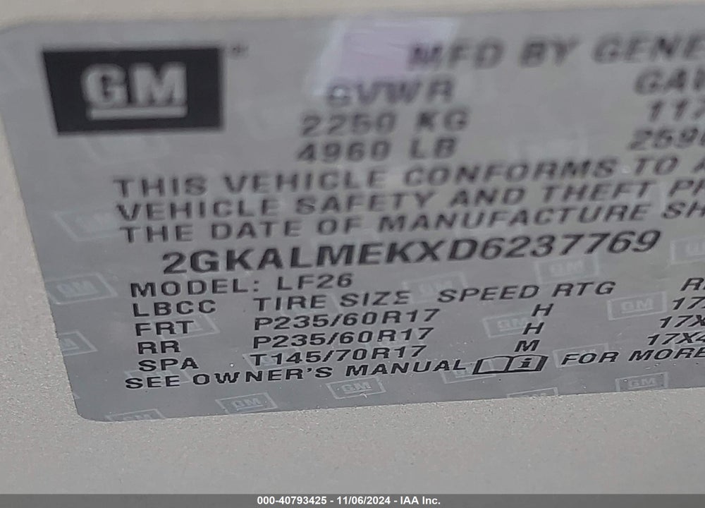 2013 GMC TERRAIN SLE-1 VIN: 2GKALMEKXD6237769