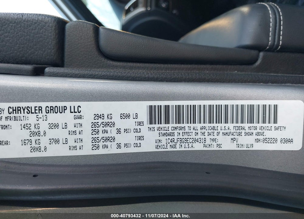 2014 JEEP GRAND CHEROKEE LIMITED VIN: 1C4RJFBG9EC204318