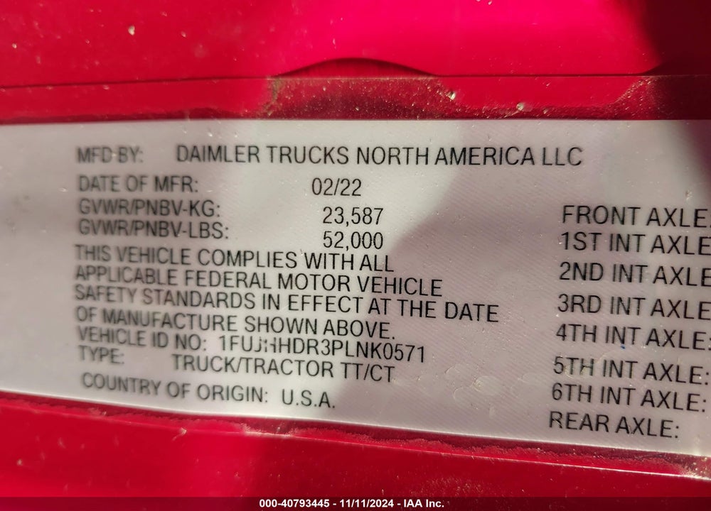 2023 FREIGHTLINER NEW CASCADIA 126 VIN: 1FUJHHDR3PLNK0571
