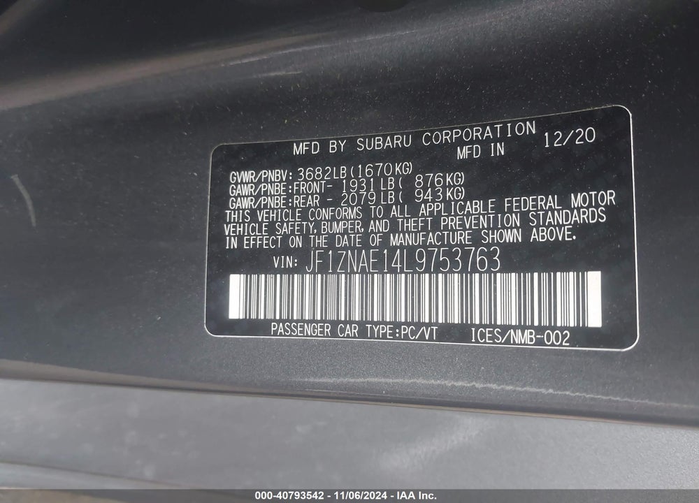 2020 TOYOTA 86 GT VIN: JF1ZNAE14L9753763