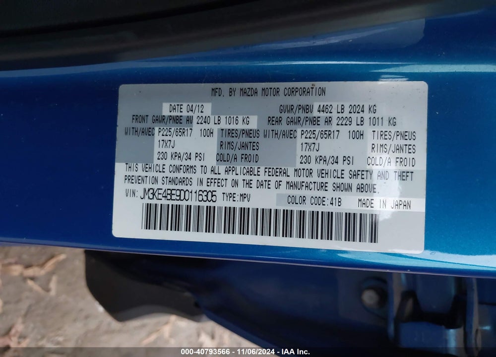 2013 MAZDA CX-5 SPORT VIN: JM3KE4BE9D0116305