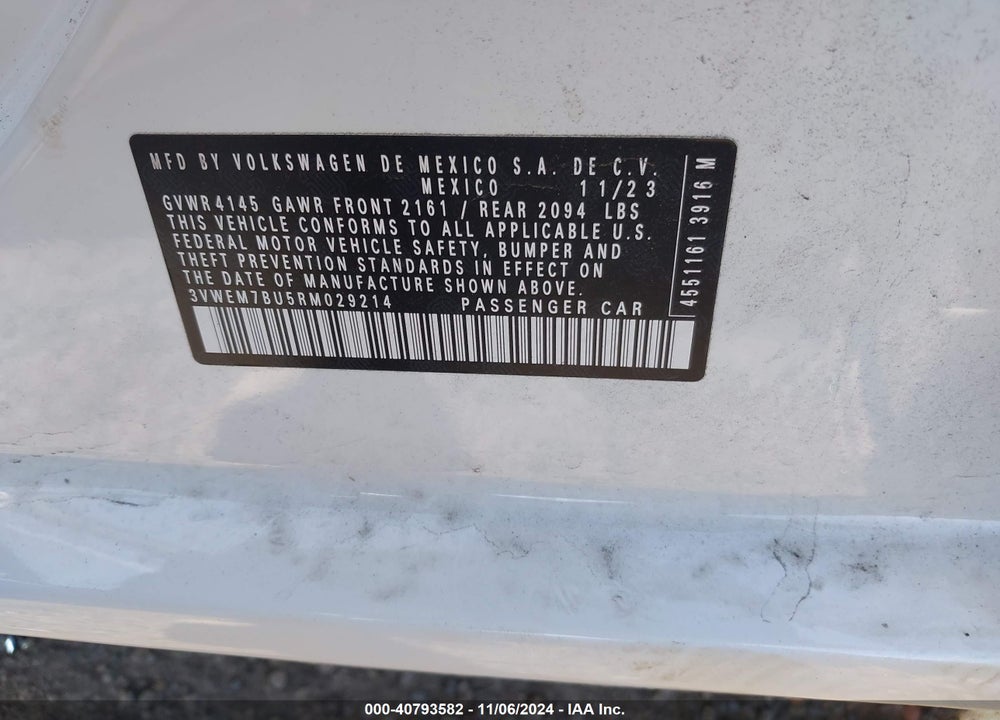 2024 VOLKSWAGEN JETTA VIN: 3VWEM7BU5RM029214