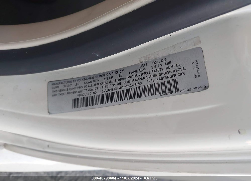 2009 VOLKSWAGEN NEW BEETLE 2.5L VIN: 3VWRG31C69M514651