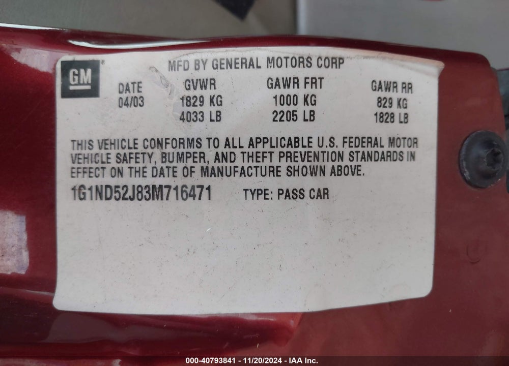 2003 CHEVROLET MALIBU VIN: 1G1ND52J83M716471