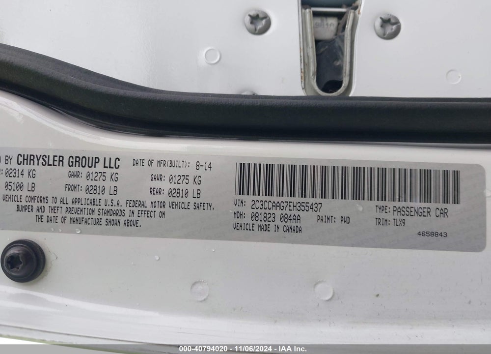 2014 CHRYSLER 300 VIN: 2C3CCAAG7EH355437